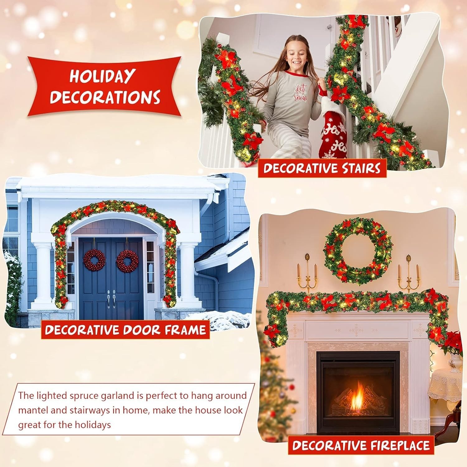 9FT Christmas Garland Decorations Fireplace Stair Artificial Wreath Bushy Pine – view 7
