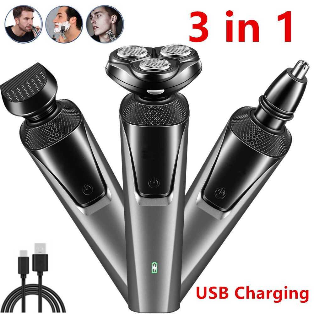 Electric Shaver Mens Razor Rotary Waterproof Pop-Up Beard Trimmer Wet Dry Cordless Nose Hair Clipper Barber Shaving Machine – Black