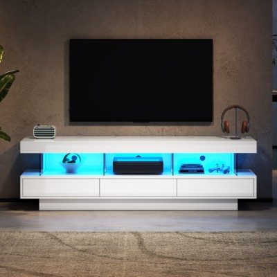 TV Stand Cabinet High Gloss TV Stand Unit With LED Lights 160CM, 3 Drawers, 3 Open Storage Space, For Bedroom Living Room Home Furniture – view 3