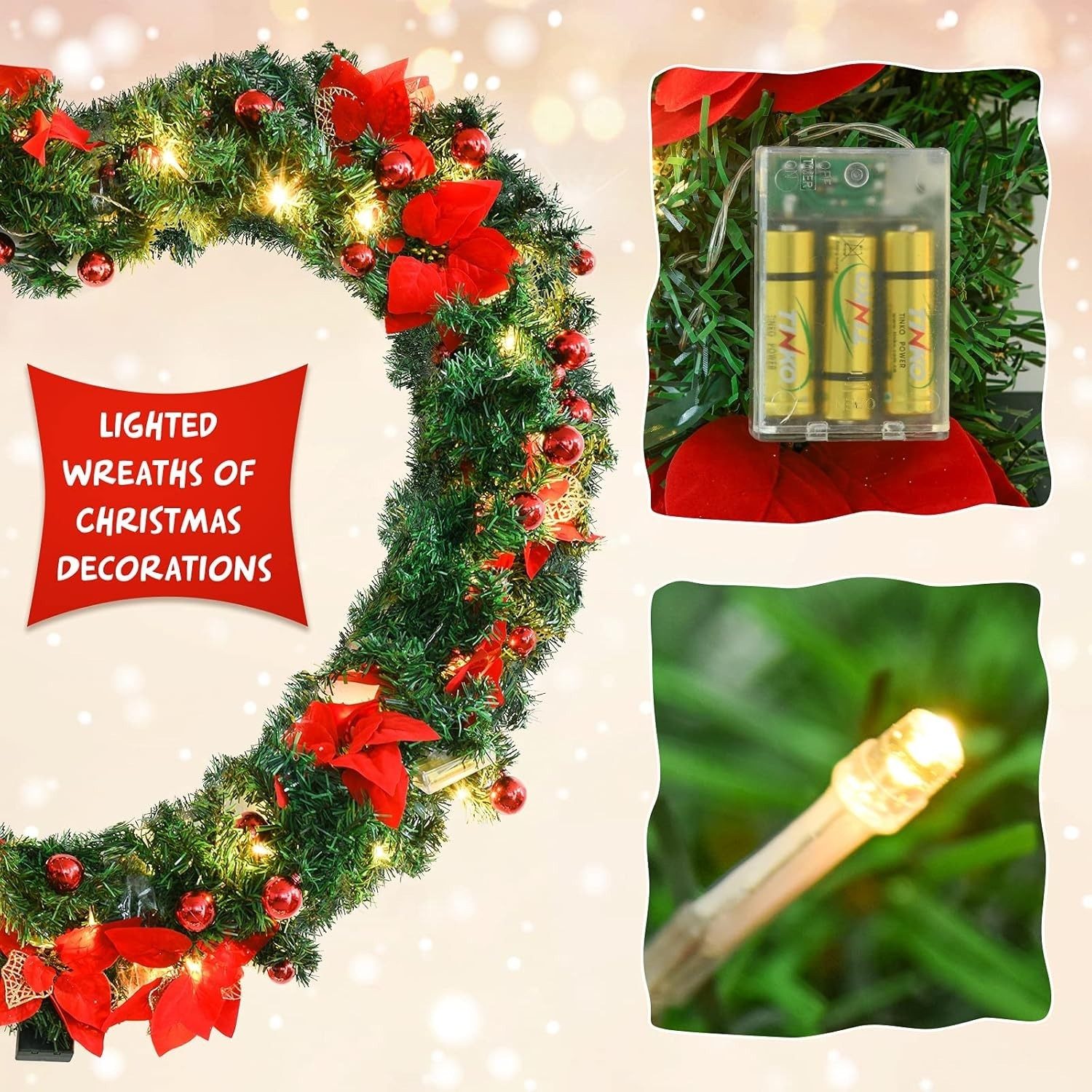 9FT Christmas Garland Decorations Fireplace Stair Artificial Wreath Bushy Pine – view 6