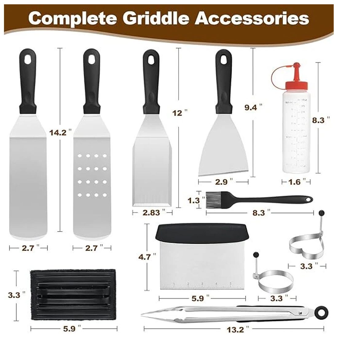 14 Pcs Professional Stainless Steel Griddle Grill Tools Set BBQ Accessories UK – view 9