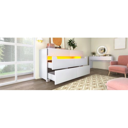 Sideboard Cabinet Dresser With 6 Drawers,Storage With RGB LED App Control, Sideboard With Cut-out Handles, 6-drawers Chest Of Drawers, 71 X 120 X 40 Cm, White – view 10