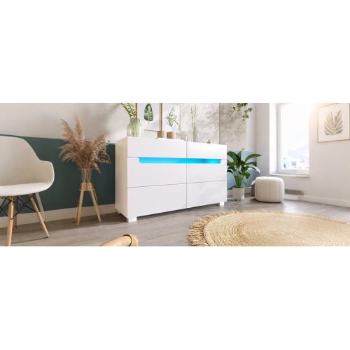 Sideboard Cabinet Dresser With 6 Drawers,Storage With RGB LED App Control, Sideboard With Cut-out Handles, 6-drawers Chest Of Drawers, 71 X 120 X 40 Cm, White – view 5