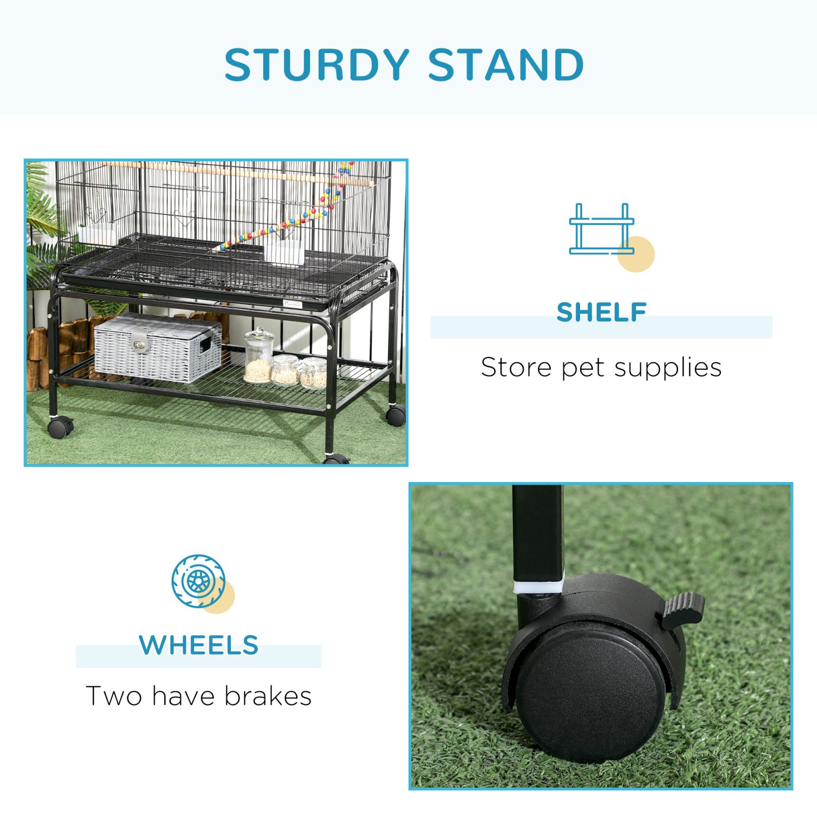 Large Bird Cage Budgie Cage With Stand,Toys,Wheels,Accessories,Storage Shelf For Canaries,Finches,Lovebirds,Parakeets-Black,79 X 49 X 133 Cm – view 2