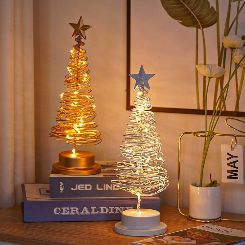 LED Christmas Tree Spiral Light Table Ornament Wrought Iron Xmas Tree Bedroom Desk Lamp Christmas Atmosphere Night Light Decor – view 5