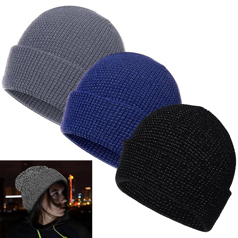 Winter Windproof Hat Knitted Reflective Beanie Hat Thick Warm Cap – view 6
