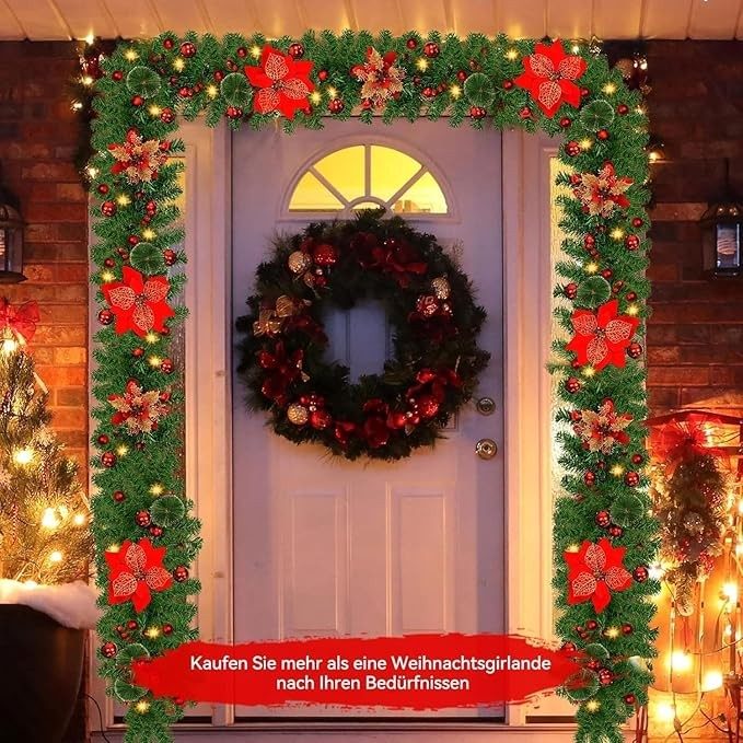 9FT Christmas Garland Decorations Fireplace Stair Artificial Wreath Bushy Pine – view 11