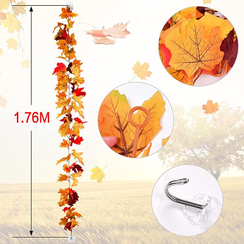 Autumn Fall Maple Leaves LED Lights Garland Hanging Plant Halloween Home Decor – view 3