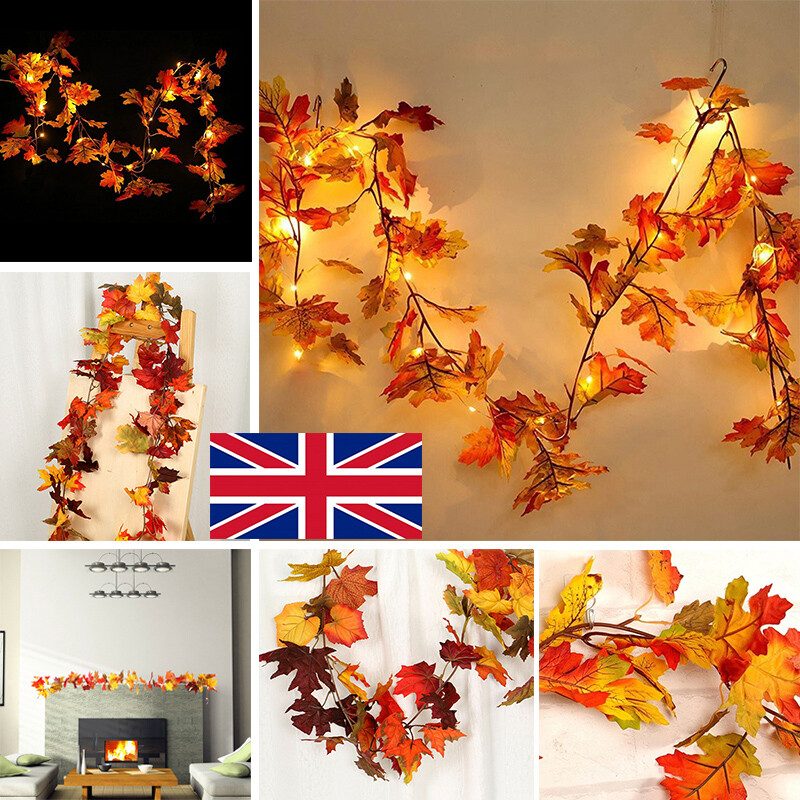 Autumn Fall Maple Leaves LED Lights Garland Hanging Plant Halloween Home Decor – view 8