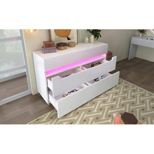 Sideboard Cabinet Dresser With 6 Drawers,Storage With RGB LED App Control, Sideboard With Cut-out Handles, 6-drawers Chest Of Drawers, 71 X 120 X 40 Cm, White – view 3