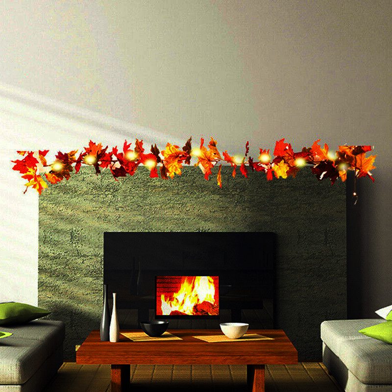 Autumn Fall Maple Leaves LED Lights Garland Hanging Plant Halloween Home Decor – view 6