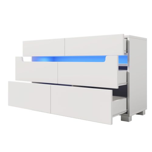 Sideboard Cabinet Dresser With 6 Drawers,Storage With RGB LED App Control, Sideboard With Cut-out Handles, 6-drawers Chest Of Drawers, 71 X 120 X 40 Cm, White – view 7