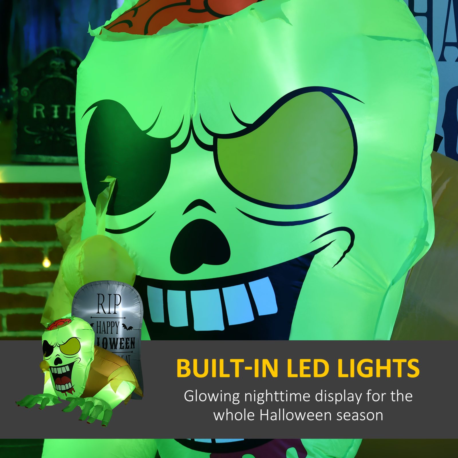 5FT Halloween Inflatables Ghost And Tombstone, Blow Up Outdoor Halloween Decorations With Build-in LED Lights For Garden, Lawn, Party – view 4
