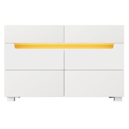 Sideboard Cabinet Dresser With 6 Drawers,Storage With RGB LED App Control, Sideboard With Cut-out Handles, 6-drawers Chest Of Drawers, 71 X 120 X 40 Cm, White – view 8