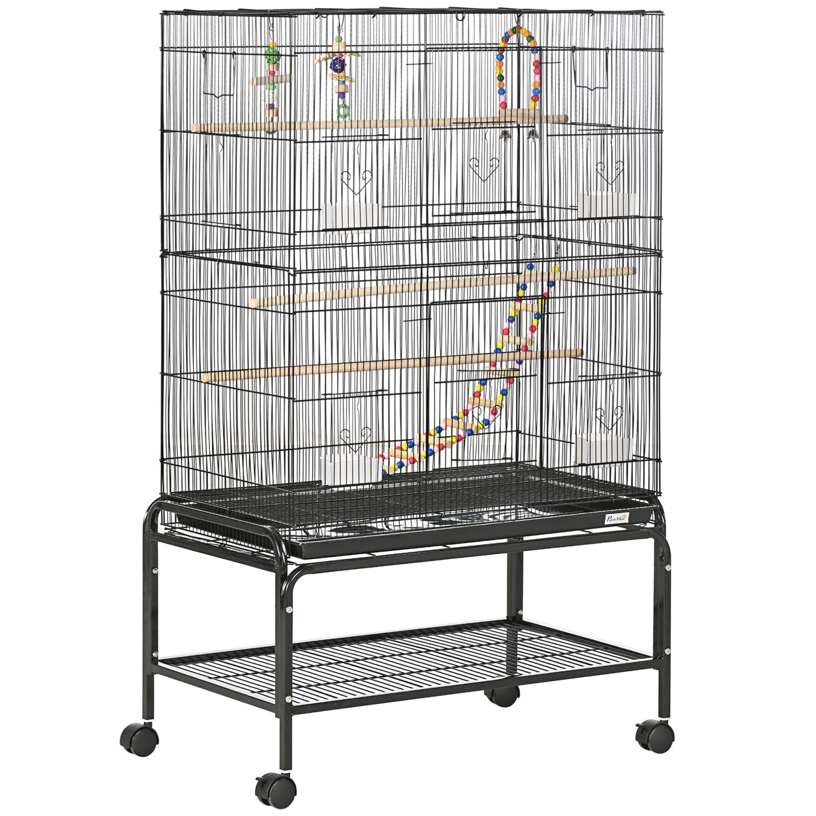 Large Bird Cage Budgie Cage With Stand,Toys,Wheels,Accessories,Storage Shelf For Canaries,Finches,Lovebirds,Parakeets-Black,79 X 49 X 133 Cm – Default