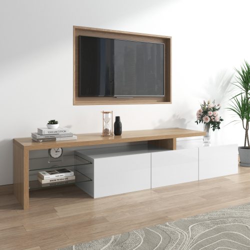 Modern TV Cabinet Design Stylish And Elegant, Practical Storage, High-gloss White, Wooden Look, Glass Shelves, LED Lighting – view 10