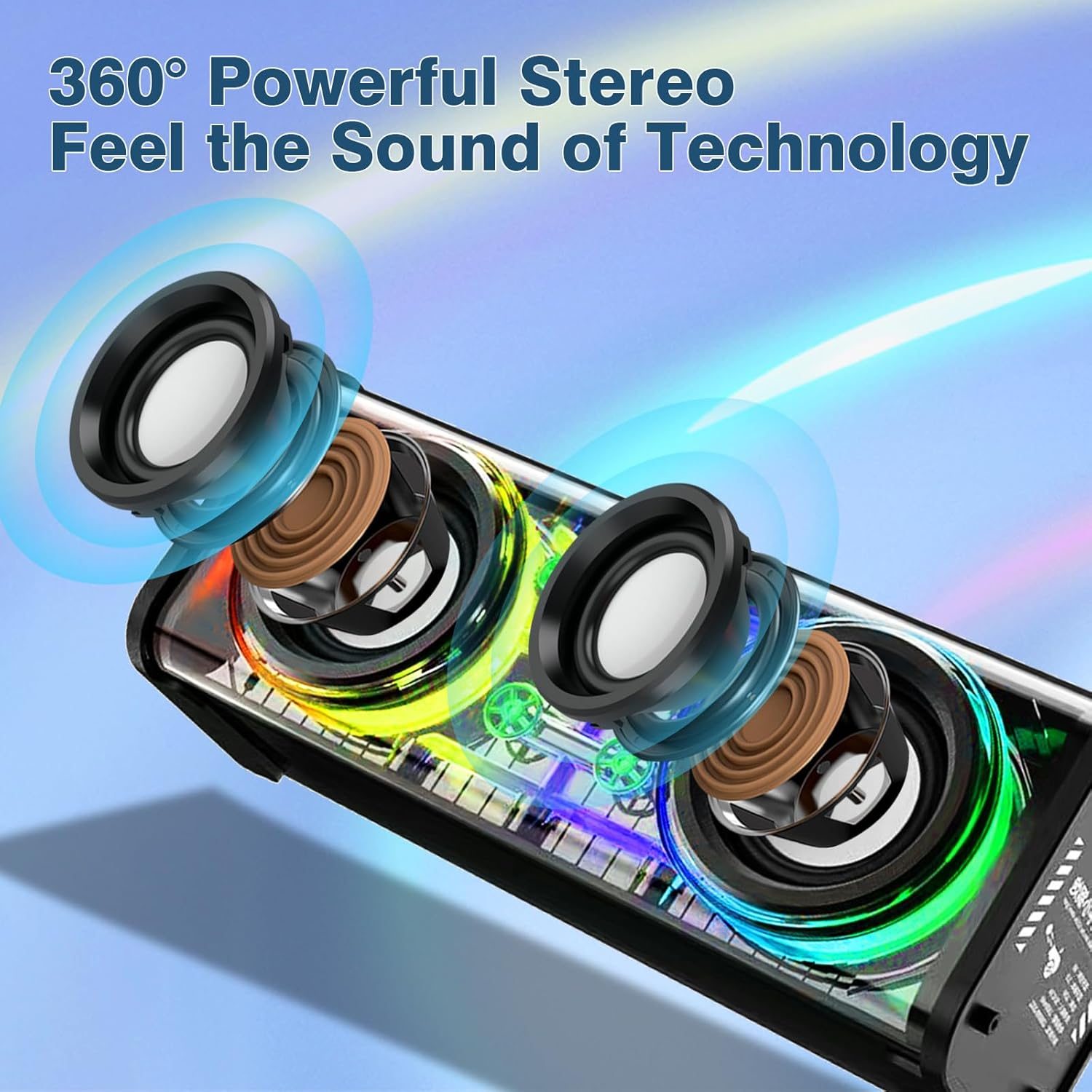 Portable Bluetooth Speaker With LED Lights&Transparent Casing, Bluetooth 5.3 Wireless Outdoor Speakers Support TWS PairingTF Card, 10W Stereo Sound, Electronics For Home, Outdoors, Travel Black – view 4