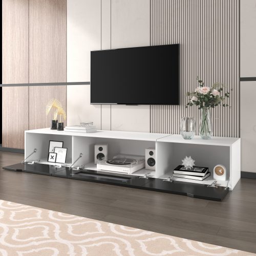 TV Cabinet, High-gloss TV Cabinet, Matching Colours In White And High-gloss Black, With Colour-changing LED Lights.only Front Cabinet Door High-gloss – view 9