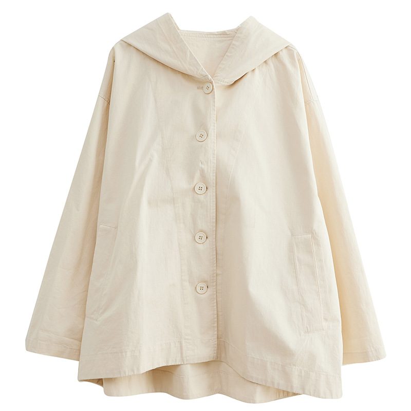 Hooded Loose Coat Women Retro Khaki Casual Cotton Artistic Stitching Women – view 4