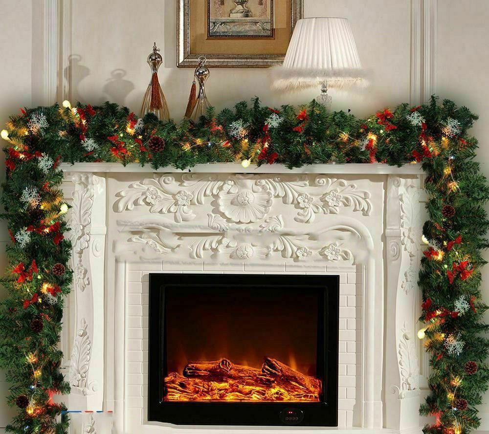 9FT Christmas Garland Decorations Fireplace Stair Artificial Wreath Bushy Pine – view 9