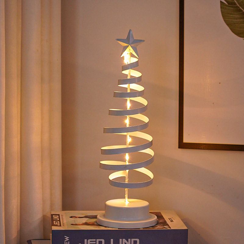 LED Christmas Tree Spiral Light Table Ornament Wrought Iron Xmas Tree Bedroom Desk Lamp Christmas Atmosphere Night Light Decor – view 3