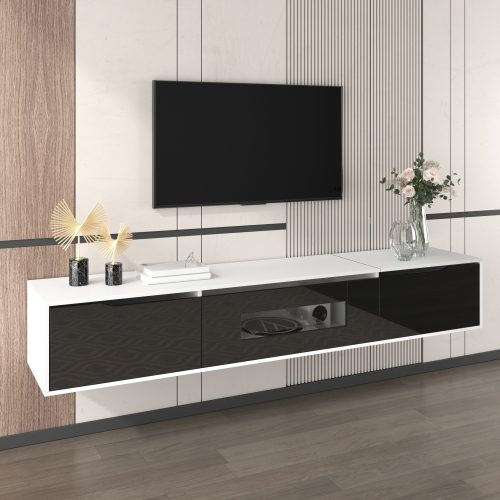 TV Cabinet, High-gloss TV Cabinet, Matching Colours In White And High-gloss Black, With Colour-changing LED Lights.only Front Cabinet Door High-gloss – view 4