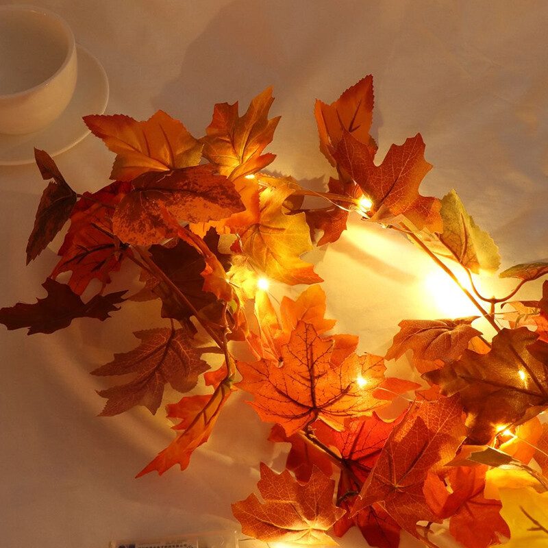 Autumn Fall Maple Leaves LED Lights Garland Hanging Plant Halloween Home Decor – view 3