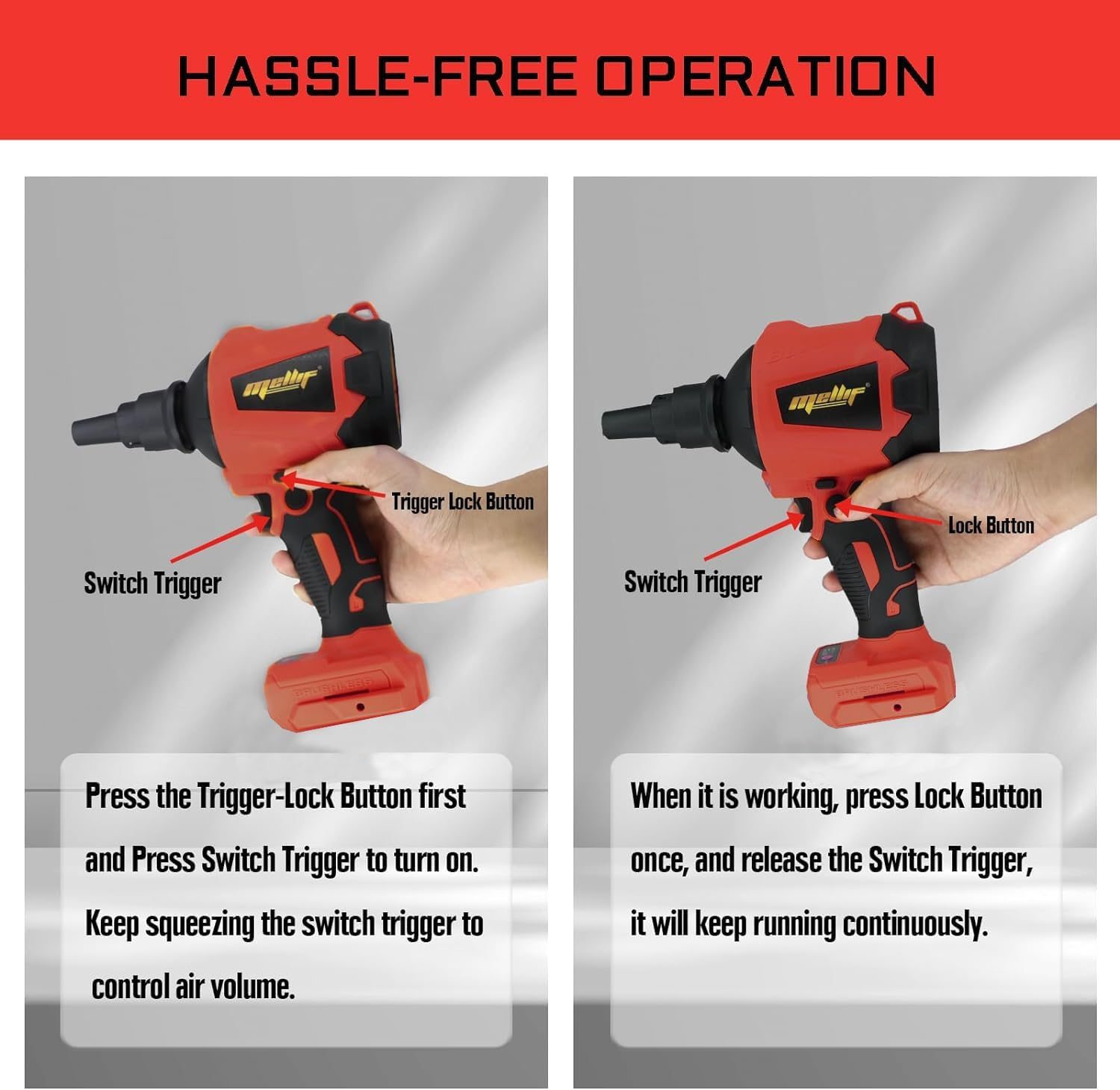 High Volume Compressed Air Duster Compatible With Milwaukee 18V Battery- 3 Speeds, 50000RPM Brushless Motor, LED Light, 7 Multi-Use Accessories, Ideal For PC Keyboard, Pool Toy Tool Only – view 5