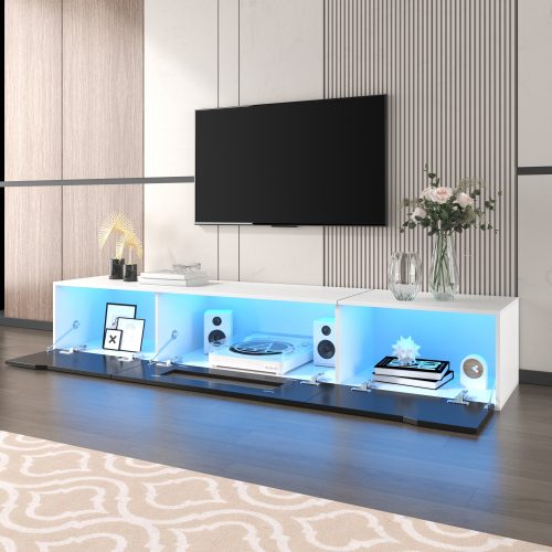 TV Cabinet, High-gloss TV Cabinet, Matching Colours In White And High-gloss Black, With Colour-changing LED Lights.only Front Cabinet Door High-gloss – view 10