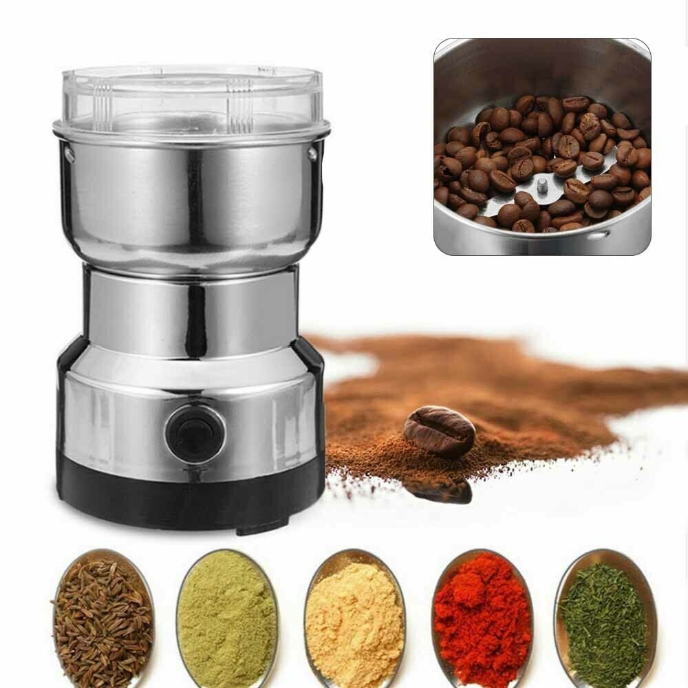 Electric Coffee Grinder Grinding Milling Nut Bean Spice Matte Blade Blender UK – Silver