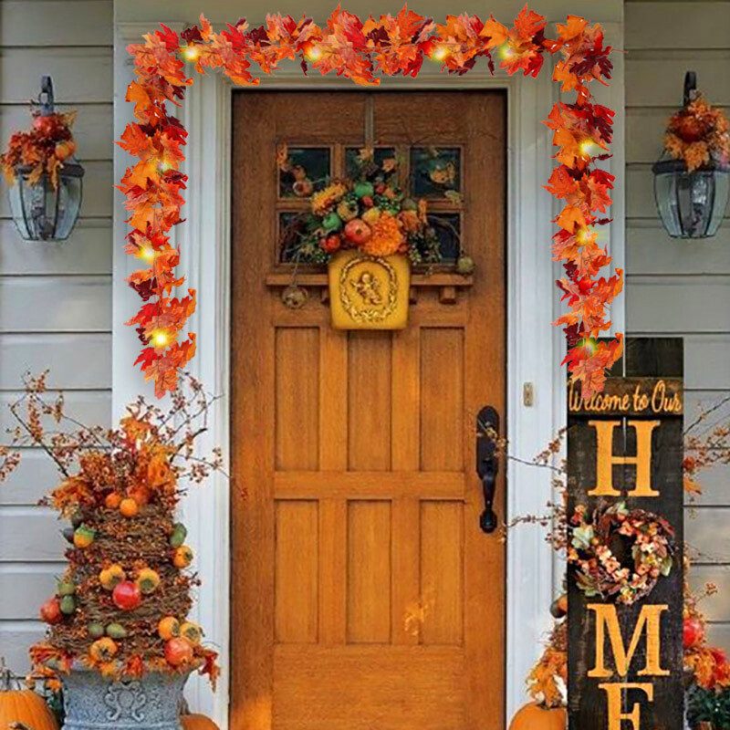 Autumn Fall Maple Leaves LED Lights Garland Hanging Plant Halloween Home Decor – view 10