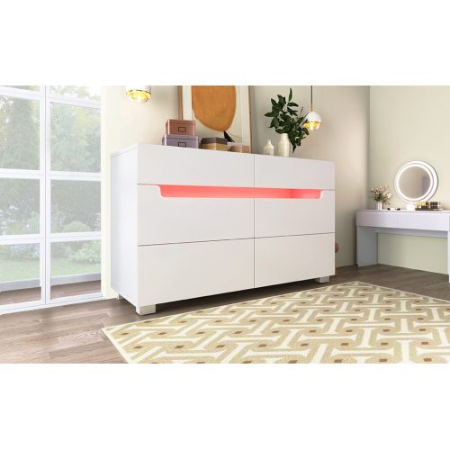 Sideboard Cabinet Dresser With 6 Drawers,Storage With RGB LED App Control, Sideboard With Cut-out Handles, 6-drawers Chest Of Drawers, 71 X 120 X 40 Cm, White – view 9