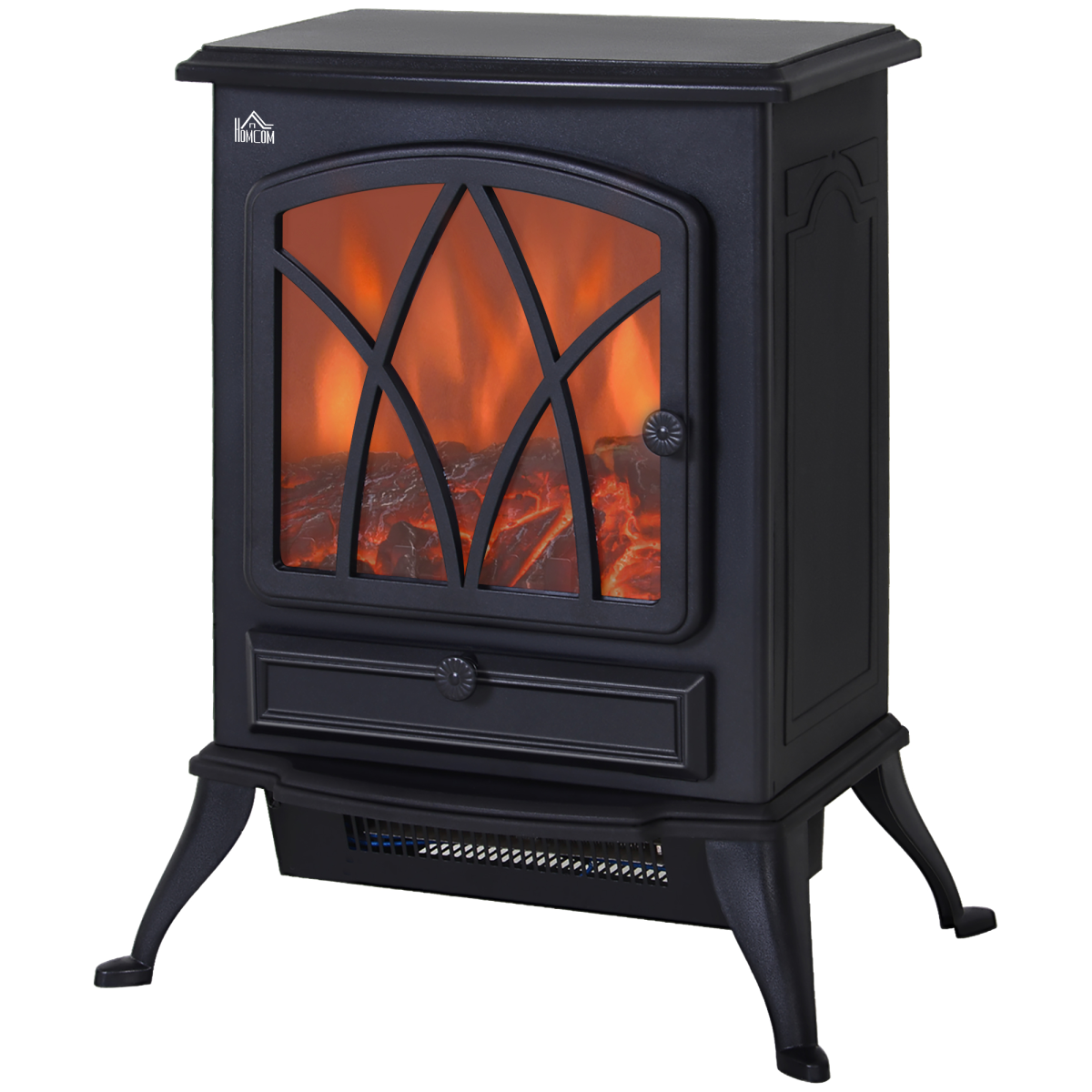 1850W Flame Effect Electric Free Standing Fireplace Fan Log Burning Stove Black