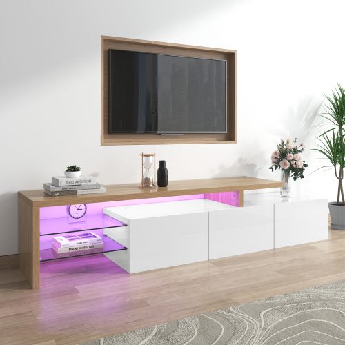 Modern TV Cabinet Design Stylish And Elegant, Practical Storage, High-gloss White, Wooden Look, Glass Shelves, LED Lighting – view 12