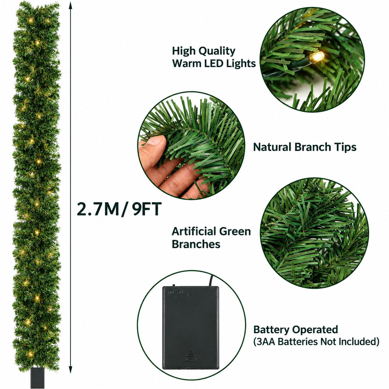 9ft12ft Christmas Garland Decoration Door Wreath Xmas Fireplace – view 6