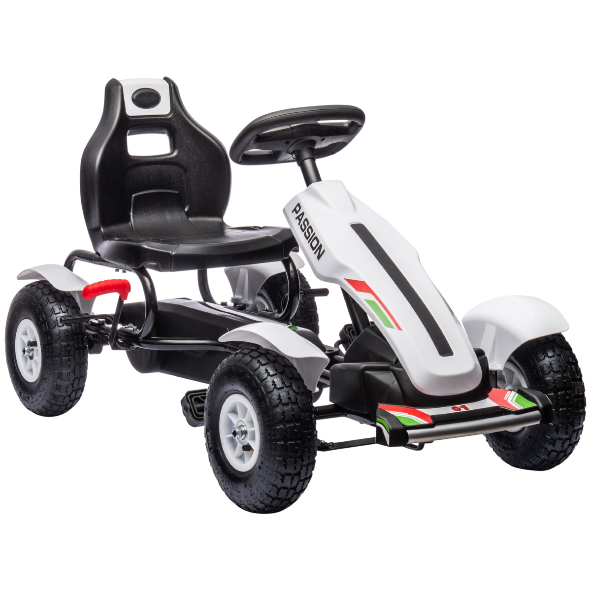 Children Pedal Go Kart w Adjustable Seat Inflatable Tyres Handbrake White