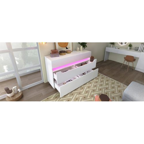 Sideboard Cabinet Dresser With 6 Drawers,Storage With RGB LED App Control, Sideboard With Cut-out Handles, 6-drawers Chest Of Drawers, 71 X 120 X 40 Cm, White – view 11