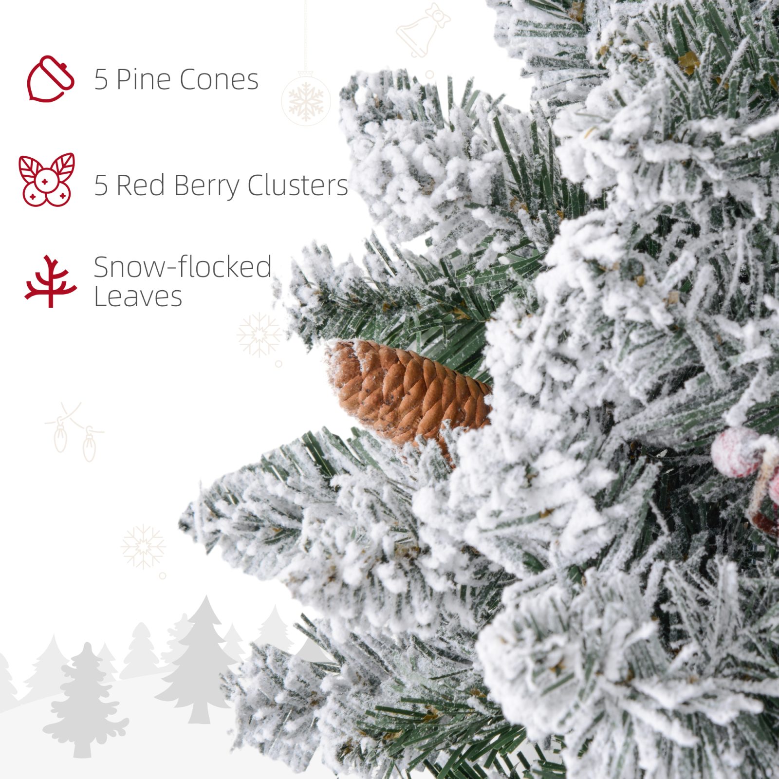 60 Snow Pine Cones And Berry Christmas Wreaths With LED Lights – view 3