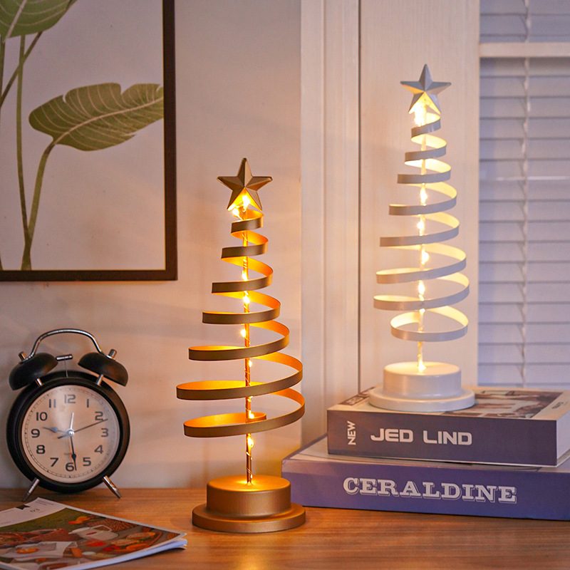 LED Christmas Tree Spiral Light Table Ornament Wrought Iron Xmas Tree Bedroom Desk Lamp Christmas Atmosphere Night Light Decor – view 6