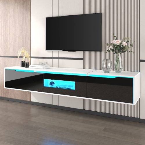 TV Cabinet, High-gloss TV Cabinet, Matching Colours In White And High-gloss Black, With Colour-changing LED Lights.only Front Cabinet Door High-gloss – Black