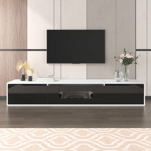 TV Cabinet, High-gloss TV Cabinet, Matching Colours In White And High-gloss Black, With Colour-changing LED Lights.only Front Cabinet Door High-gloss – view 6