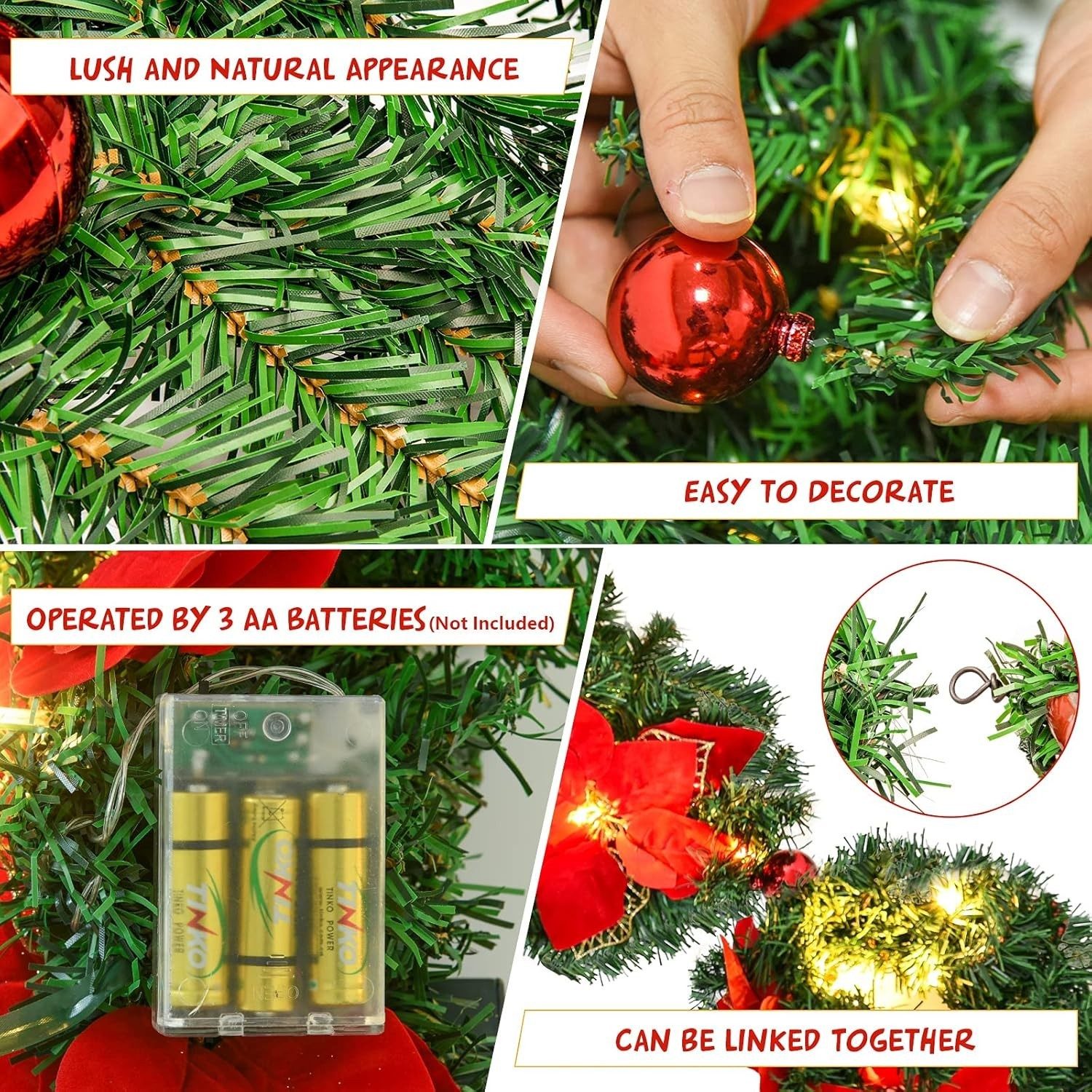 9FT Christmas Garland Decorations Fireplace Stair Artificial Wreath Bushy Pine – view 4