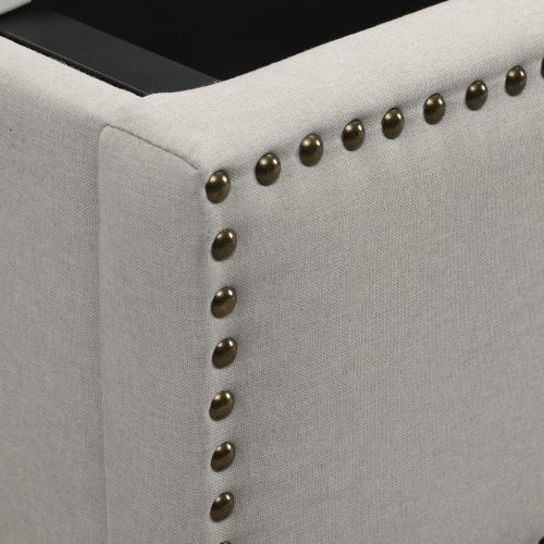 Upholstered Bed,Double Bed-4ft6 135x190cm,with Hydraulic Lever, Functional Storage Bed, Rivet Decoration, Without Mattress, Linen, Light Grey – view 5