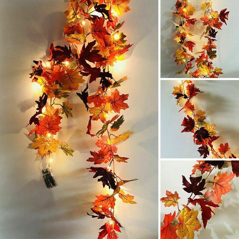 Autumn Fall Maple Leaves LED Lights Garland Hanging Plant Halloween Home Decor – view 5
