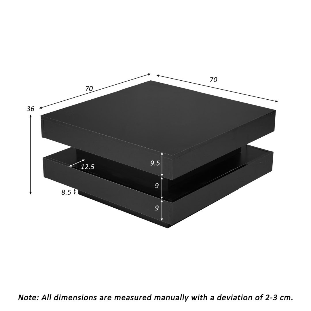 White Square High Gloss Coffee Table With 360 Rotating Top, Tea Table With 16-Color LED Light, 70x70x36 Cm – view 12