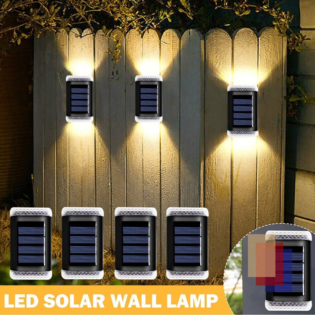 8Pack Super Bright Solar Powered Door Fence Wall Lights LED Outdoor Garden Lamp – Warm White8PCS