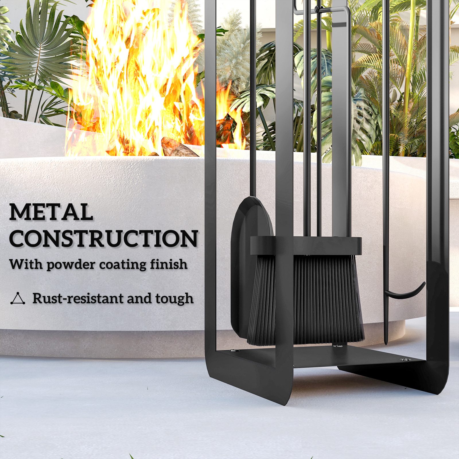 5 Pieces Fireplace Companion Set,Metal Fireplace Accessories Fireside Companion Set With Brush,Shovel,Poker,A Pair Of Tongs,Stand,Black – view 4