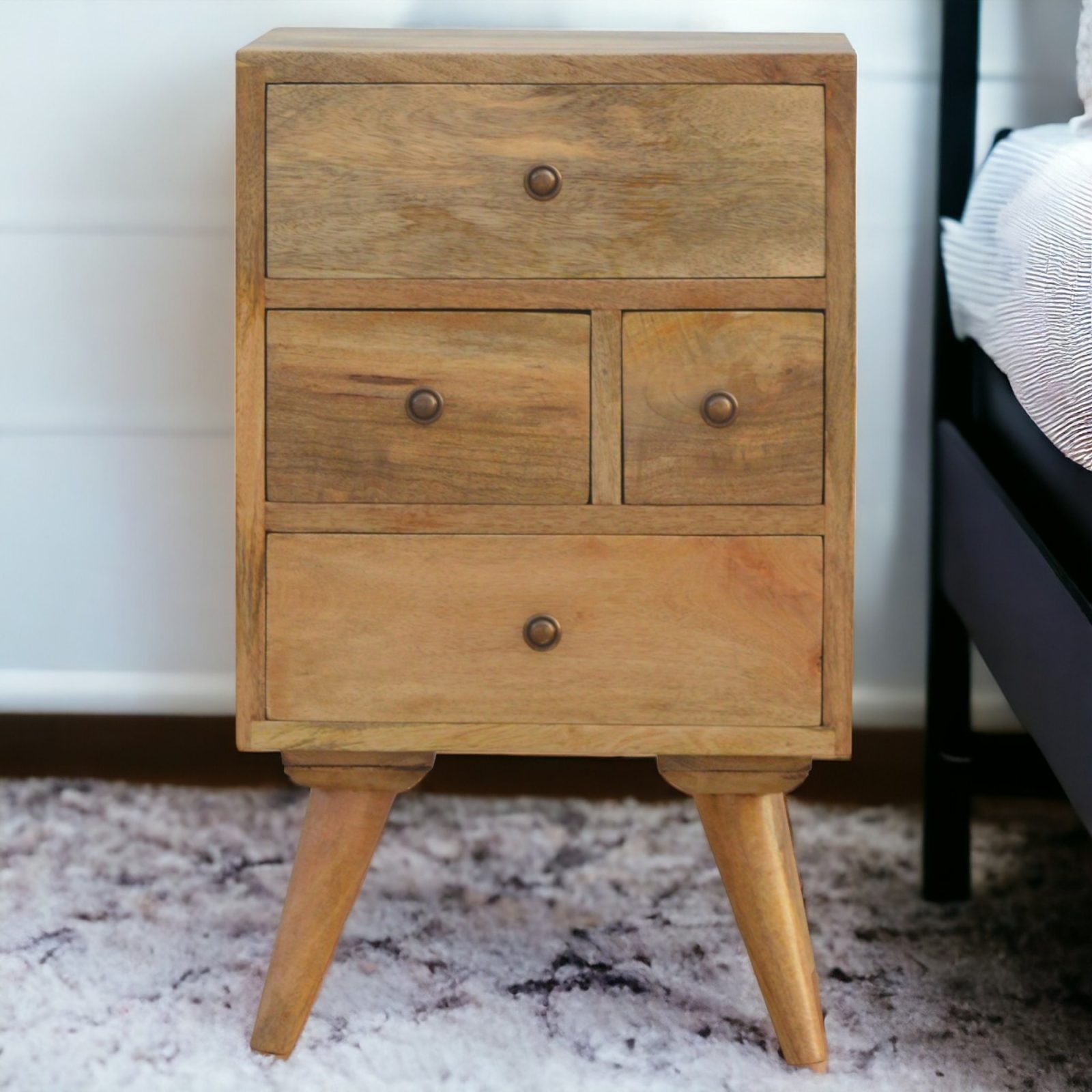 Solid Wood Wall Mounted Rounded Bedside, 1 Drawer, Light Brown – Brown