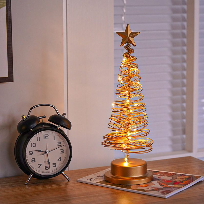 LED Christmas Tree Spiral Light Table Ornament Wrought Iron Xmas Tree Bedroom Desk Lamp Christmas Atmosphere Night Light Decor – view 7