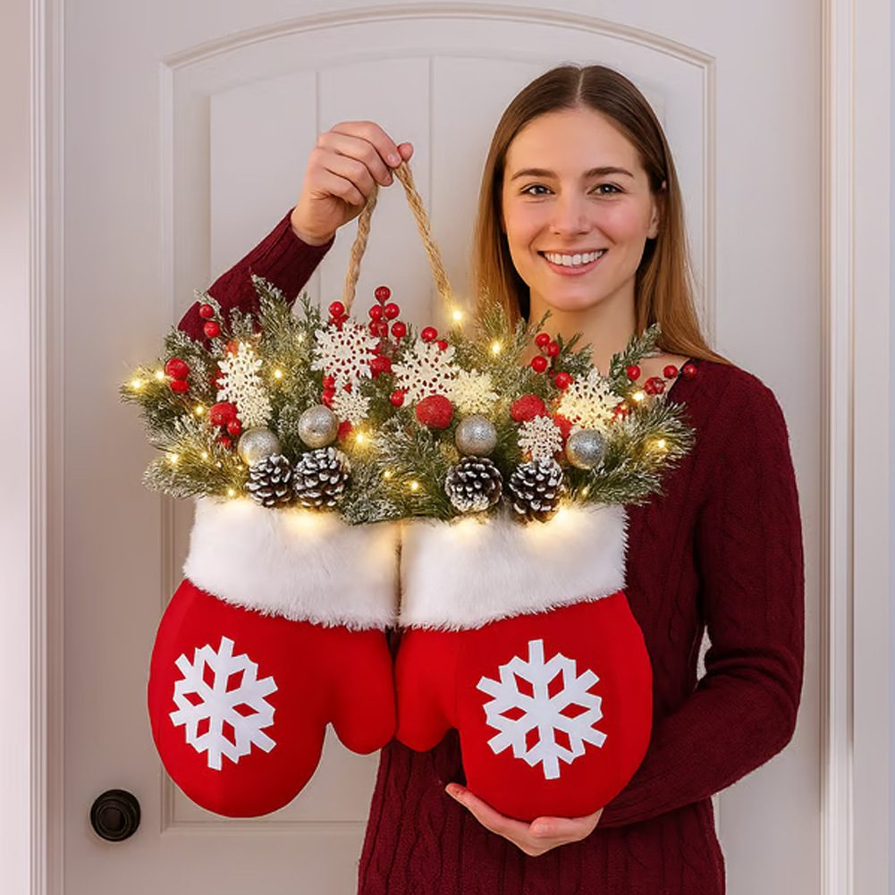Christmas Garland Creative Glove Shaped Simulated Flower Wreath Window Door Gate Decoration Door Sign Xmas Party Decoration – view 3
